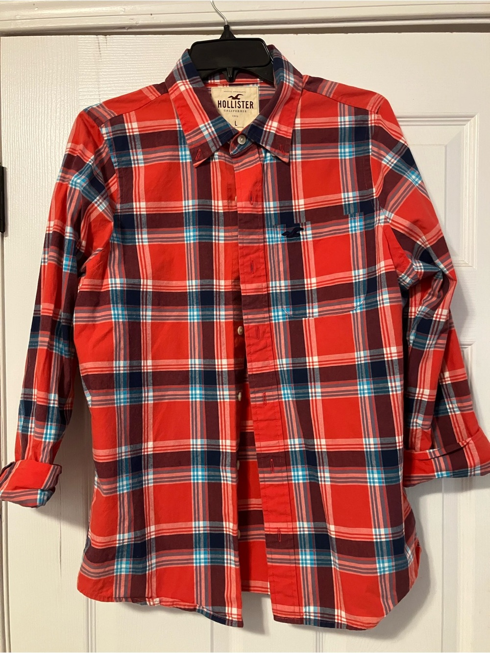 Holister Button Up Plaid Shirt Long Sleeve Red/Blue Size Medium